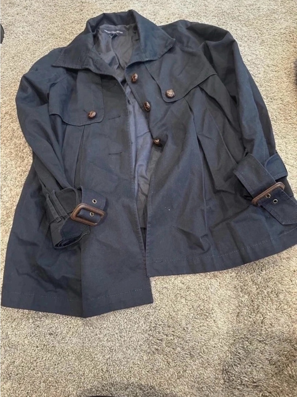 French Connection Navy Trench Coat with Button & Buckle Details